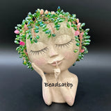 Handmade Beaded Forever Plant Crystal Teardrop Beads Cute 7Ó Resin Girl Planter Green Plant