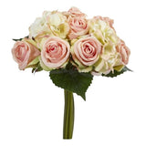 Nearly Natural 12" Rose & Hydrangea Bouquet Artificial Flower (Set of 6) in Pink Hydrangea