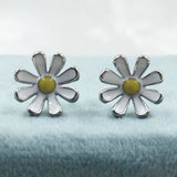 925 Sterling Silver Beautiful Sunflower White & Yellow Enamel Stud Earrings Sunflower