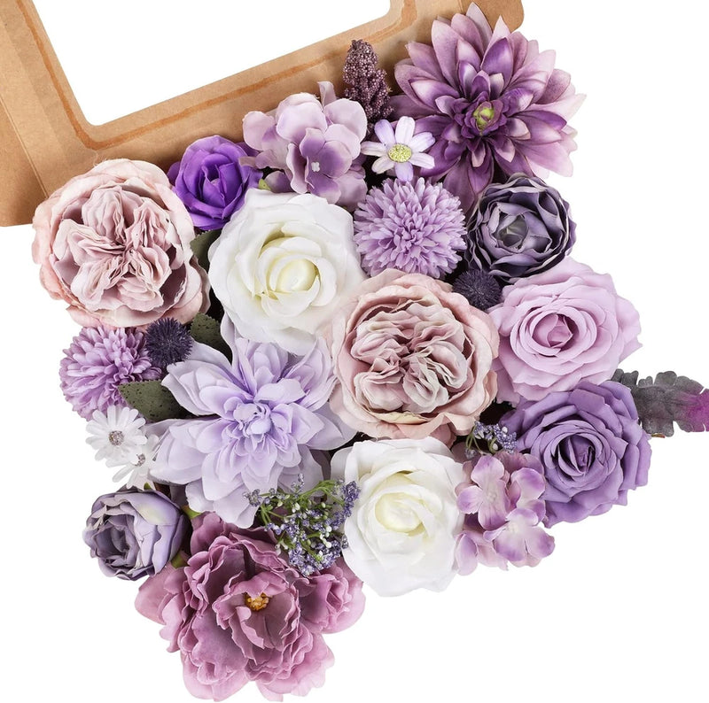 Amyhomie Artificial Purple Flowers Combo Silk Mix Peony Rose Hydrangea Fake Flow Hydrangea