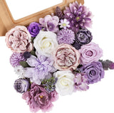 Amyhomie Artificial Purple Flowers Combo Silk Mix Peony Rose Hydrangea Fake Flow Hydrangea