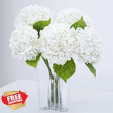 Waipfaru 5pc 21" White Hydrangea Artificial Flowers, Real Touch Hydrangea