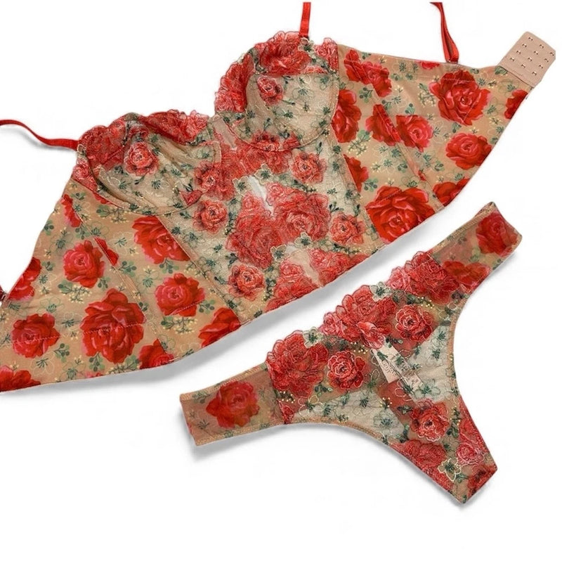 Orange floral lace unlined corset top with adjustable straps