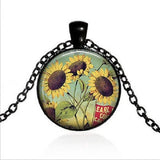 SUNFLOWER  PLANT YELLOW MOM DAISY FLOWER BLACK pendant 20" necklace FREE box Sunflower