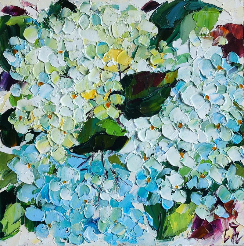 original oil painting Hydrangea Colorful Flowers Impasto Floral Small art 6*6 in Hydrangea