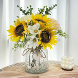 Artificial Sunflower Bouquet in Vase - Faux Flower Centerpiece for Dining Room D Sunflower