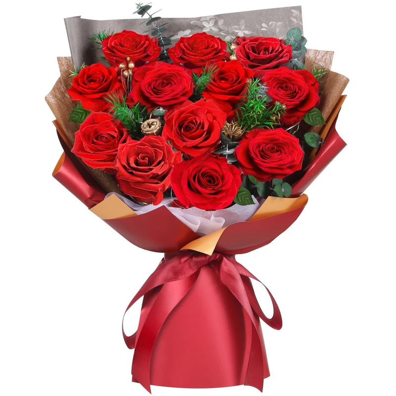 ADDWel 12 Pcs Preserved Red Roses 12 Roses, Bouquet - Bouquet