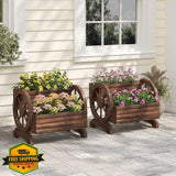 Wieghda Wooden Wagon Planter Box Standing Garden Container Garden Plants