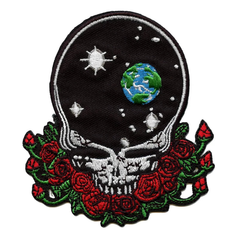 Grateful Dead Space Your Face Patch Skull Roses Embroidered Iron On Roses