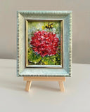 Hydrangea Original Oil Painting Honey Bee Flower Impasto Mini Art 3x2.5in Signed Hydrangea