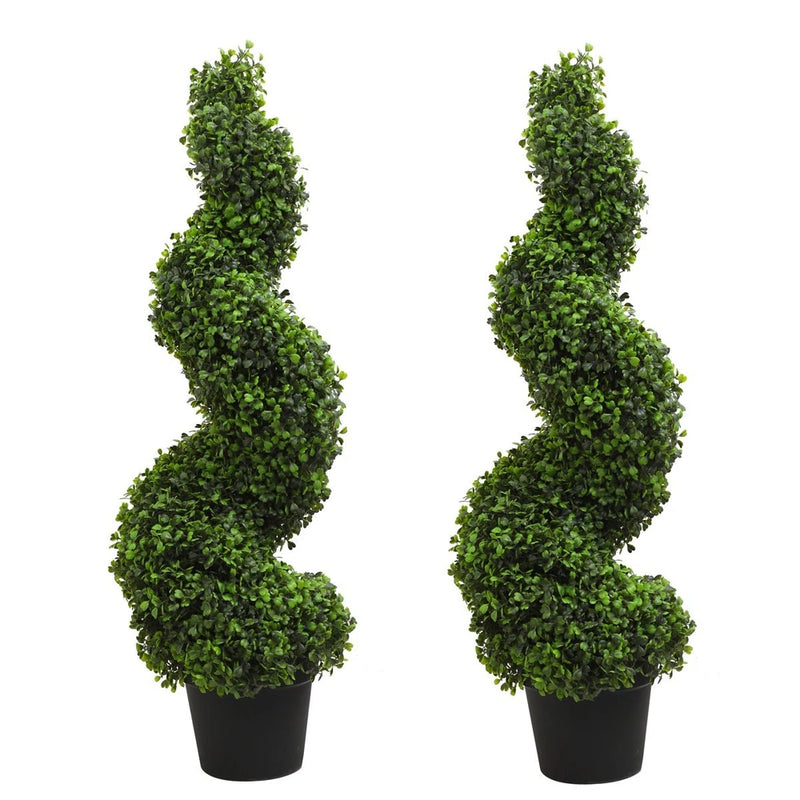 2 Pack 35/43 in Faux Tree Artificial Boxwood Spiral Topiary Tree Greenery Plants Green Plant