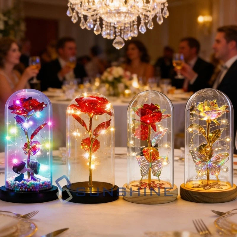 Galaxy Eternal Rose In Glass Dome LED Light Preserved Flower Valentines Day Gift Roses