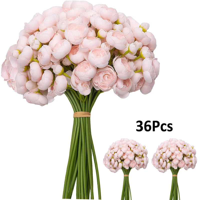 36Pcs Ranunculus Artificial Flowers Fake Peony Bouquet Buch Wedding Party Decor Ranunculus