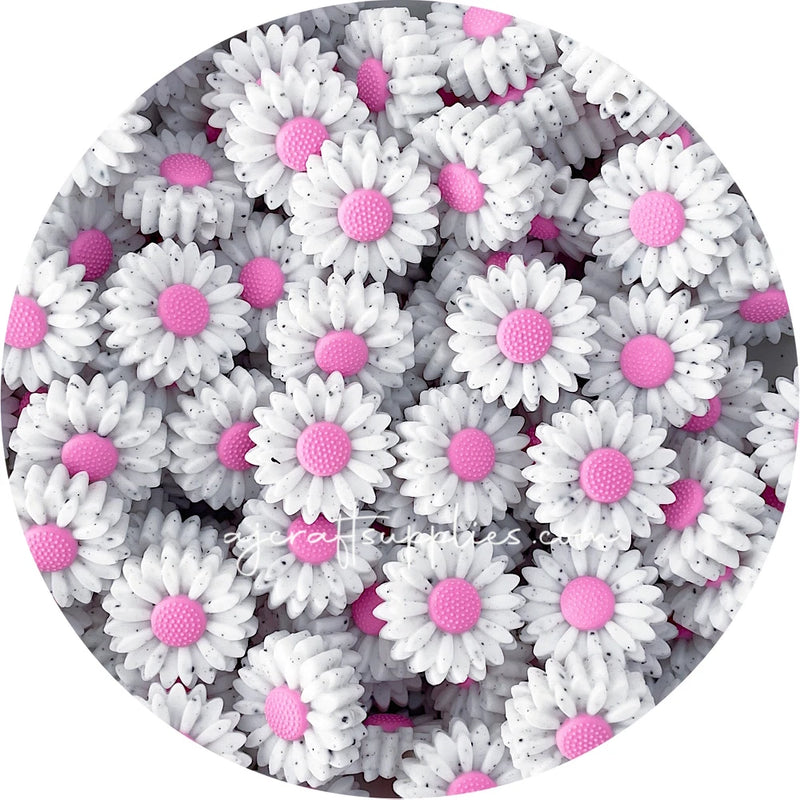 2x DAISY silicone beads BBGUM PINK SPECKLED flower floral 22mm sunflower bead Sunflower
