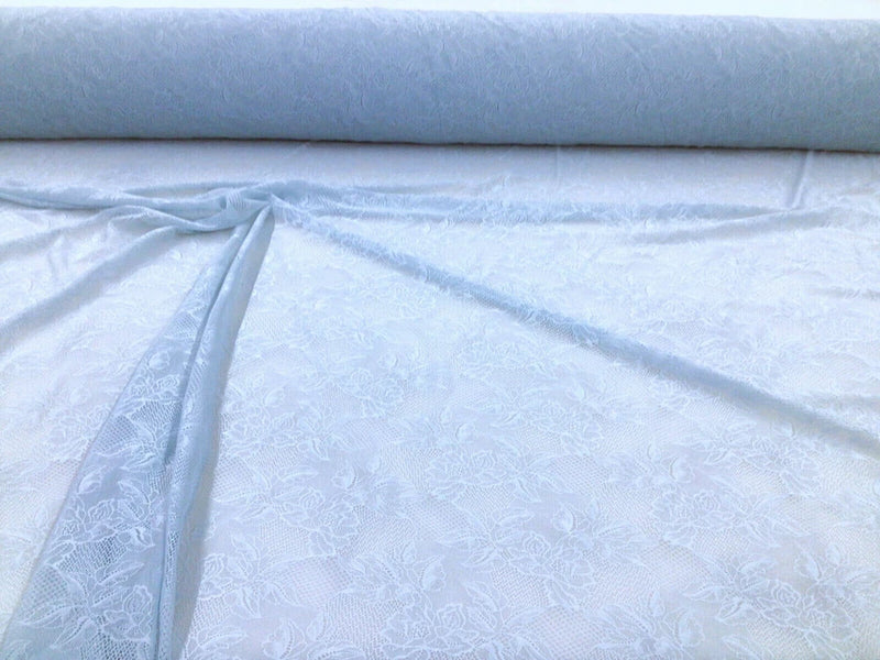 Stretch Lace Apparel Fabric Sheer Floral Powder Blue XX100 Flowering Plants