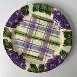 Julie Ueland Hydrangeas by Enesco 10" Dinner Plate Floral Purple Plaid #1 READ Hydrangea