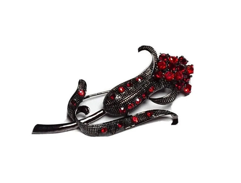 Tulip Lily Red Rhinestone Flower Floral Silver Tone 3" Lapel Pin Brooch EUC Lily