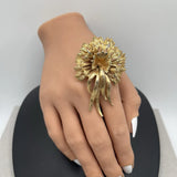Vintage Monet Gold Tone Sunflower Flower Bow Brooch Pin Large Signed Collectable Sunflower