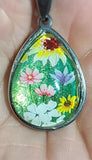 SUNFLOWER & DAISIES Pendant UNIQUE Necklace Whimsical GARDEN Scene Flowers Sunflower