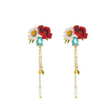 Elegant Daisy Earrings Hand Painted Red Enamel Glaze Flower Sunflower Dangle Lon Sunflower