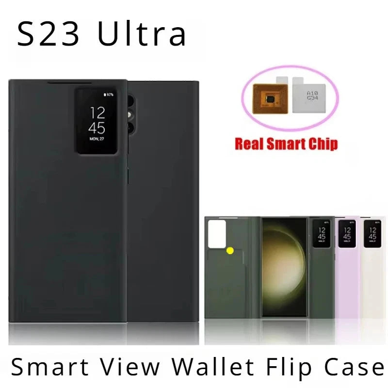 Flip leather wallet phone case for Samsung Galaxy S23 Ultra, black