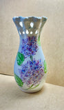 Ceramic Moriage Vase Hydrangeas Flowers Teardrop Cut-outs 7" Vintage Hydrangea