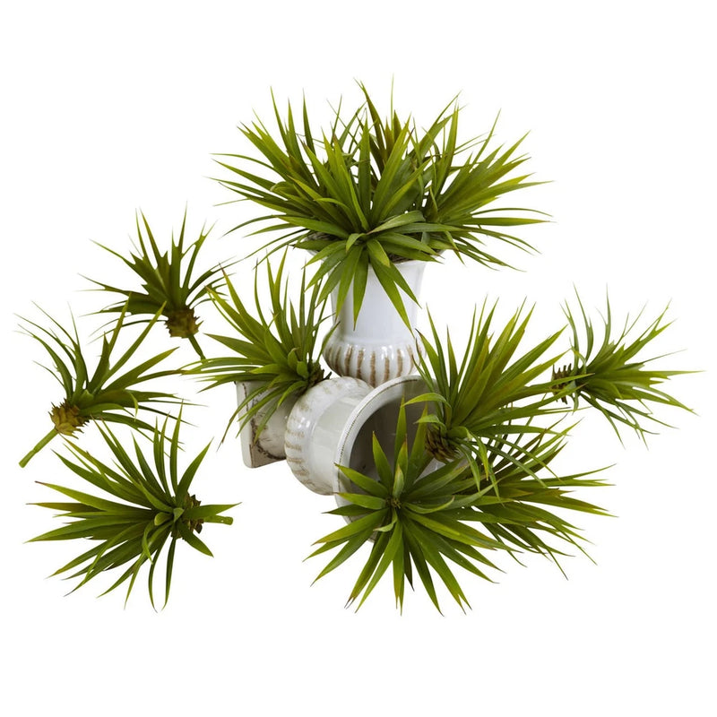 Artificial mini agave silk plants, spiky green leaves in small white pots