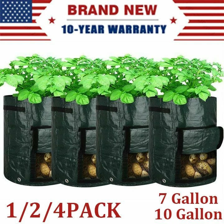 7-gallon potato grow bags, 4-pack, black fabric planters with window