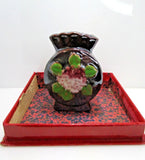 Vintage Pink Hydrangea Flower Brown  Occupied  Japan Ceramic Vase 3" Hydrangea