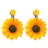 Handmade Resin Yellow Sunflower Earrings 3D Sunflower Daisy Flower Drop Dangle E Sunflower