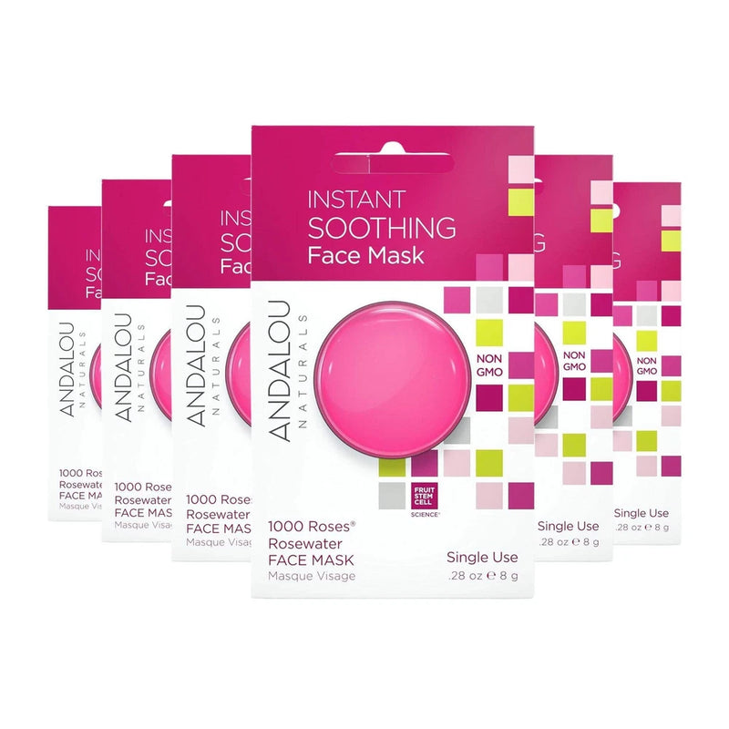 Instant soothing face mask multipack, single-use sachets with rose graphic, 6-count