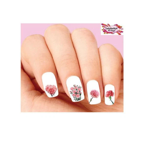 Waterslide Flowers Carnations Nail Decals Set of 20 -  Pink Carnation Assorted Carnation