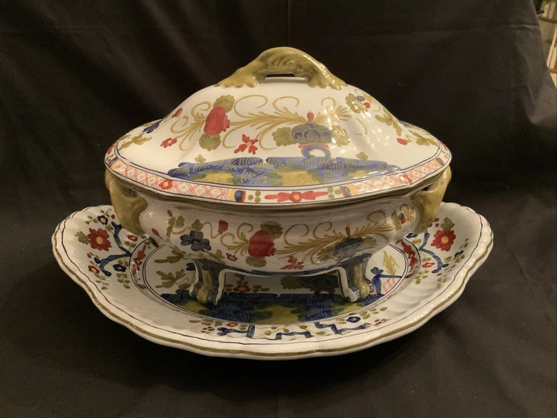 Scarce Faenza CACF Blue Carnation Garafolo 14Ó Covered Casserole 18Ó Platter Carnation