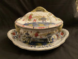 Scarce Faenza CACF Blue Carnation Garafolo 14Ó Covered Casserole 18Ó Platter Carnation