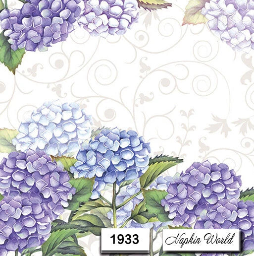 (1933) TWO Individual Paper LUNCHEON Decoupage Napkins - HYDRANGEA BLOOMS FLOWER Hydrangea