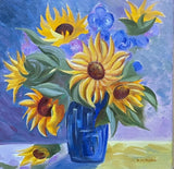 Original Oil Painting 12X12 Colorful Sunflowers Floral Still Life Art Small Gift Sunflower