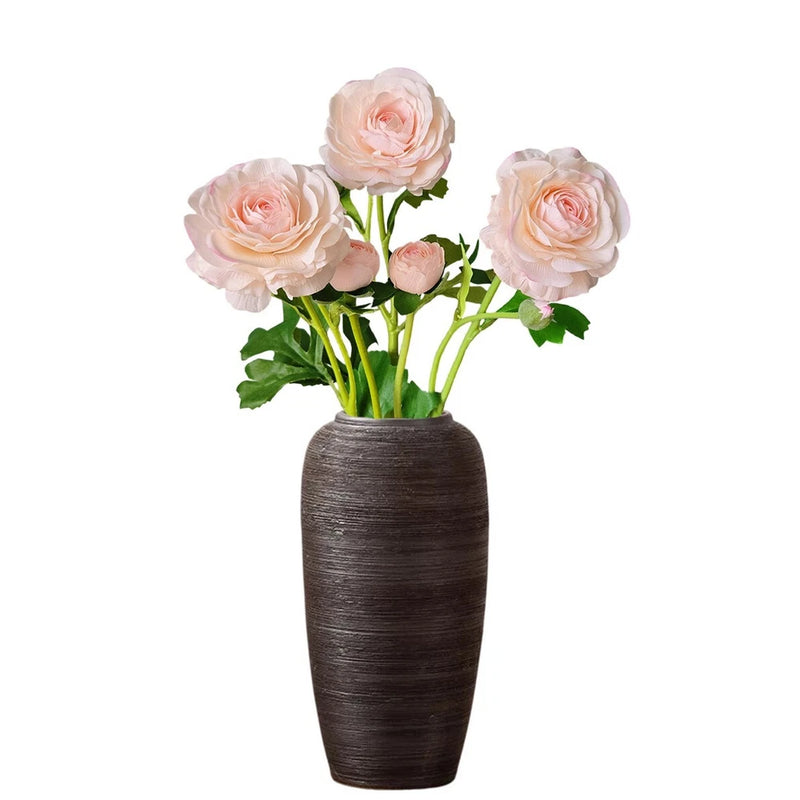 3Pcs Fully Bloomed Ranunculus with Buds Silk Pink Flowers for Bouquets Any Decor Ranunculus
