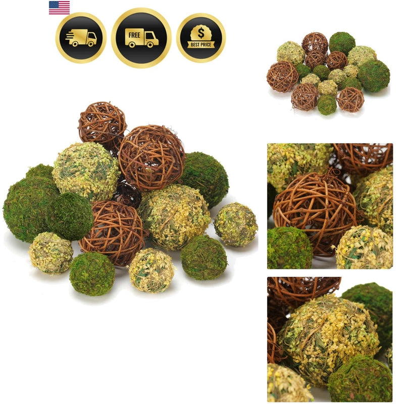 Decorative Balls for Centerpiece Bowls Set 18pcs Faux Moss Rattan Wedding Decor Green Plant