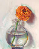 Orange Ranunculus in a vase floral still life painting by living artist. 7.5