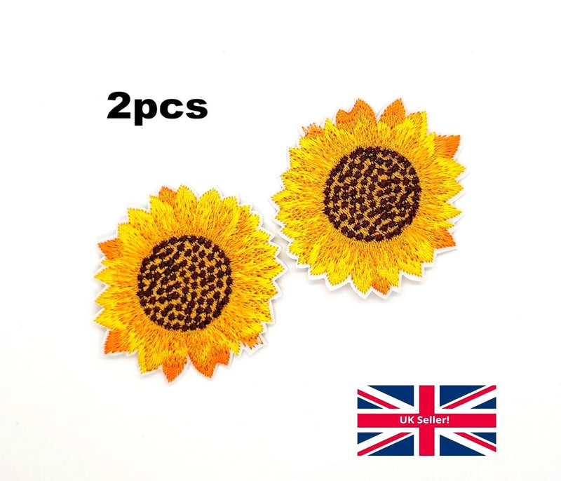 2pcs Iron Sew On Patch SUNFLOWER Autumn Flower Embroidered Badge for Clothes Bag Sunflower