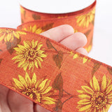 20 Yards of 2-1/2" Rustic Orange Sunflowers Fall Wired Ribbon Sunflower