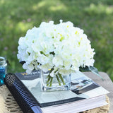 Artificial Hydrangea Silk Flowers Arrangements in Cube Glass Vase for Home We... Hydrangea