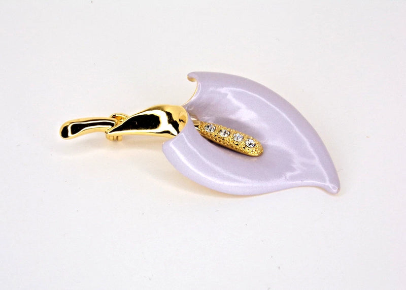 Vintage Spring Cala Lily Brooch Gold Tone with Rhinestones Flower Pin Jewelry Lily