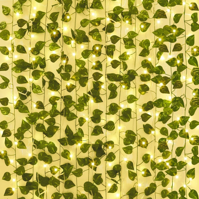 CEWOR 24 Pack 173ft Fake Ivy Vines, Artificial Ivy Garland with 200 LED String Green Plant
