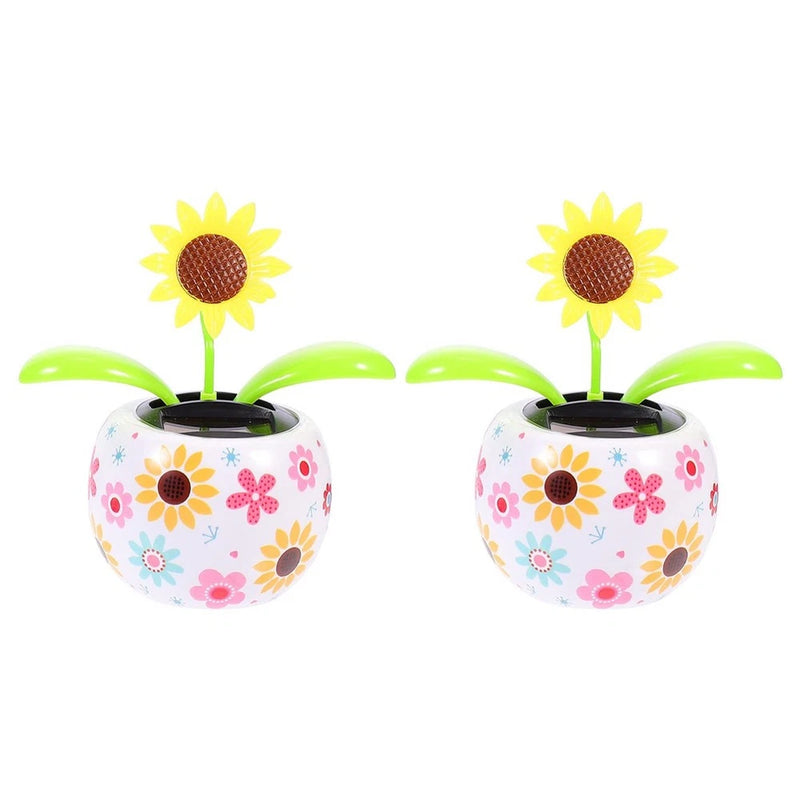 Solar-powered sunflower dancing flower toy, two swinging flower heads with green stems