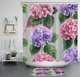 Plant Pink and Blue Hydrangea Flower Grey Shower Curtain Set for Bathroom Decor Hydrangea