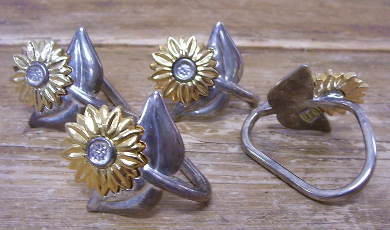 Metal Sunflower Daisy Sun Flower 4 Napkin Ring Holder Silver Gold Daisies Sunflower