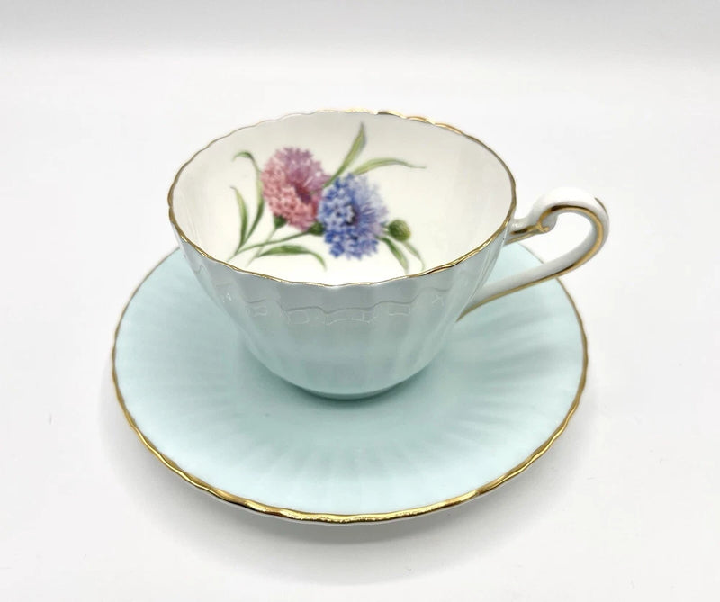 Paragon Carnation Mint Blue Bone Fine China Tea Cup & Saucer England RegÕd Carnation