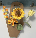 Autumn Crochet Flower Bouquet Handmade Sunflower Tulip Lily Fall Home Decor Gift Sunflower