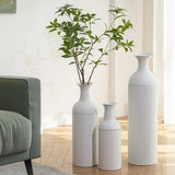 Large White Ribbed Metal Floor Vase for Pampas Grass - Modern Home Decor Pampas Grass